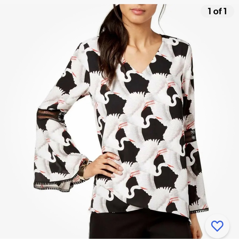 Alfani Poet Sleeve Crossover Top Great Heron